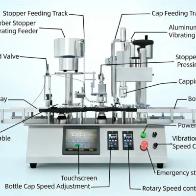 Automatic Vial Filling Stoppering and Capping Machine