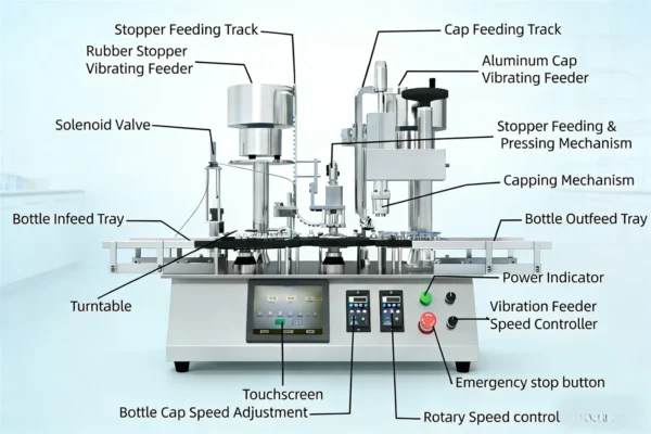 Automatic Vial Filling Stoppering and Capping Machine